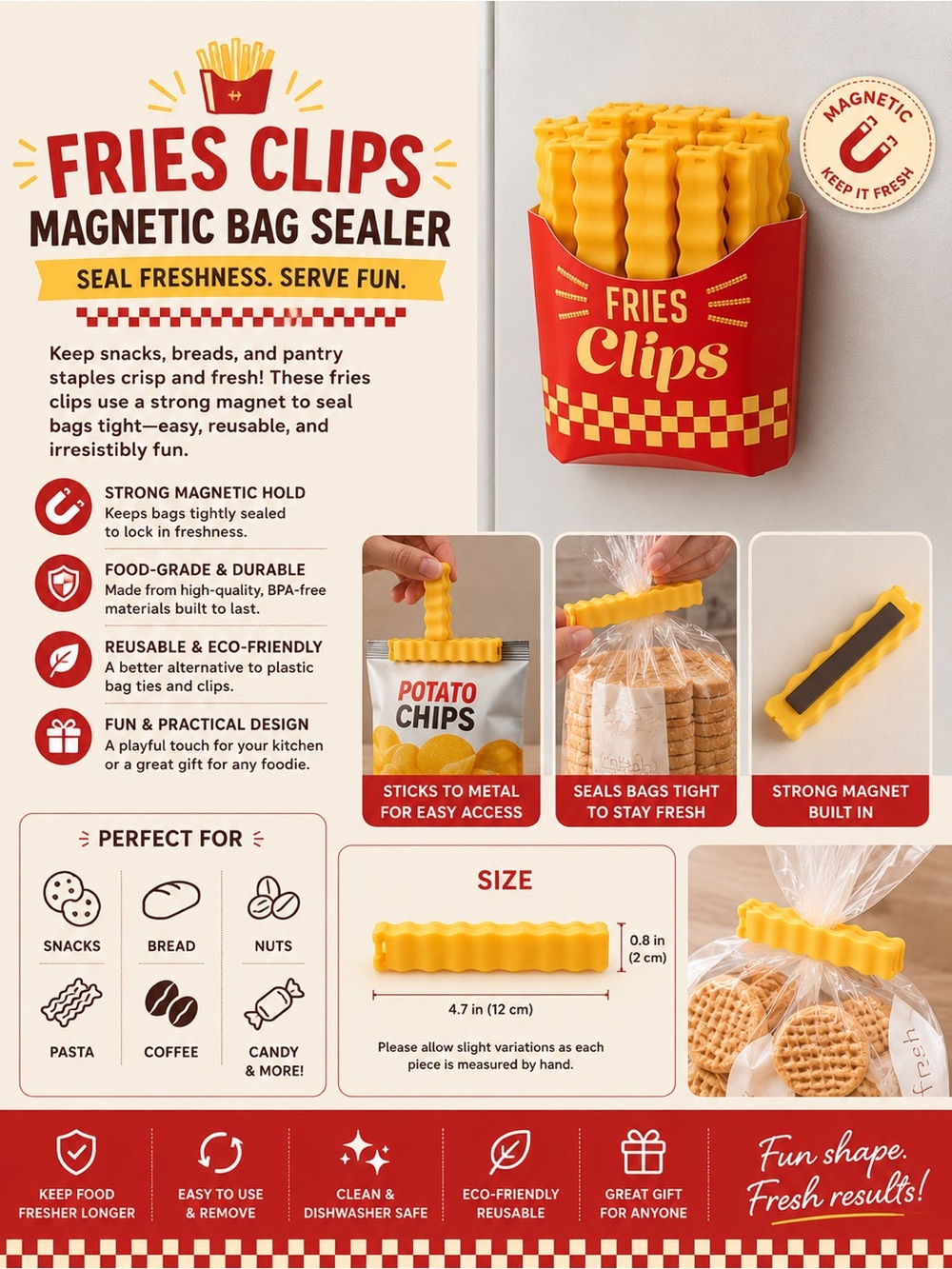 Fries Clips Magnetic Bag Sealer - Yellow